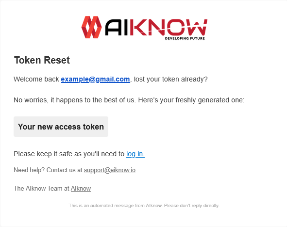 Reset token mail